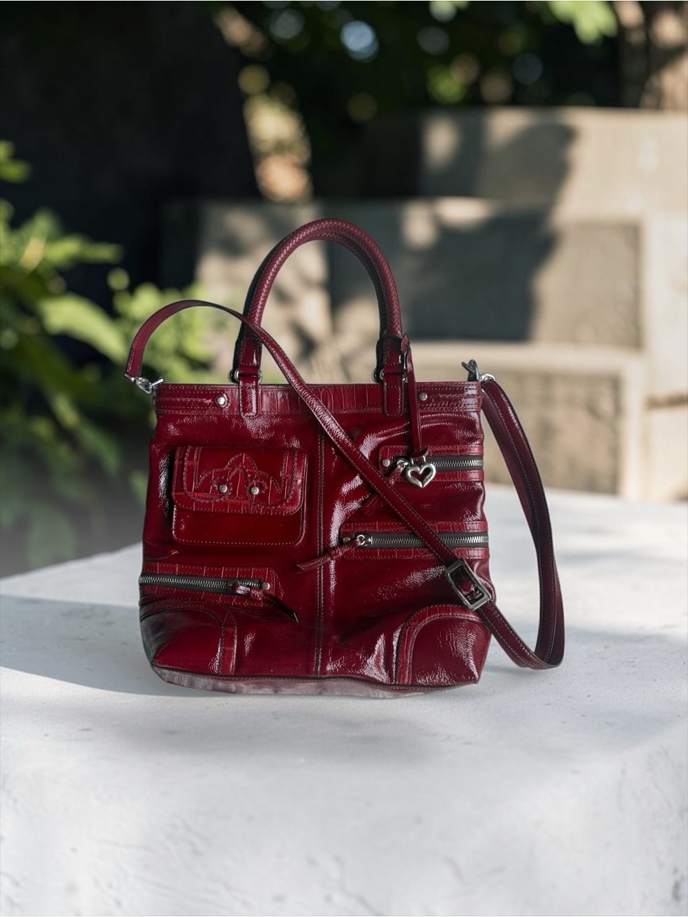 Brighton Red Patent Leather Tote Bag with Heart Charm